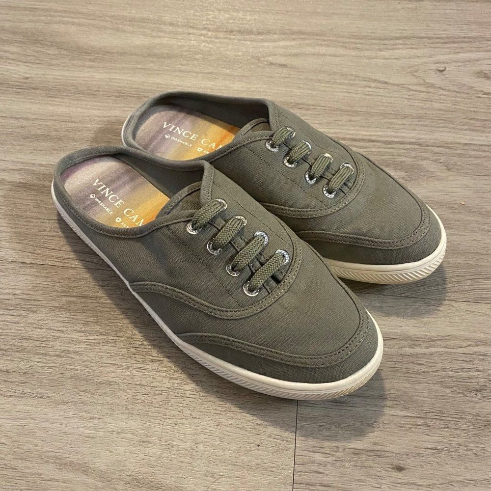 VInce Camuto Celiste green washable canvas slip on backless aced up mule size 7